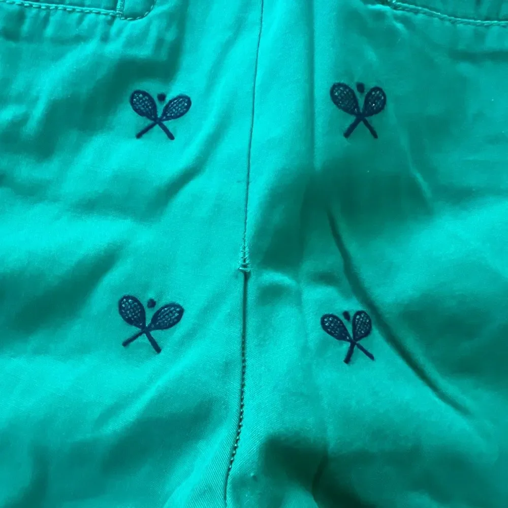 J Crew Women's Green Bermuda Shorts with Embroidered Navy Tennis City Fit Size 6